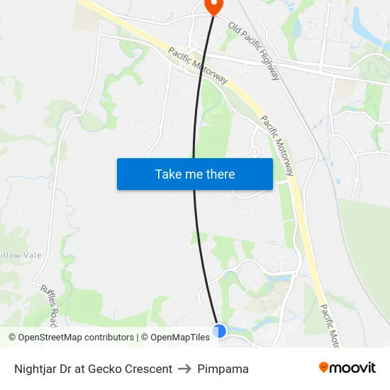Nightjar Dr at Gecko Crescent to Pimpama map