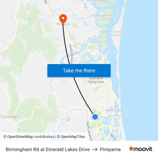 Birmingham Rd at Emerald Lakes Drive to Pimpama map