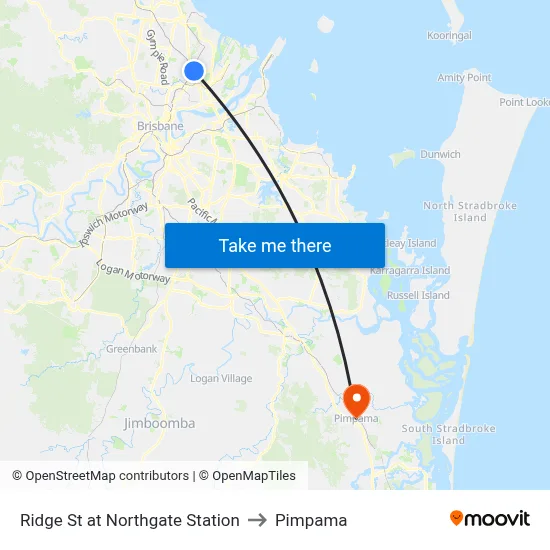 Ridge St at Northgate Station to Pimpama map