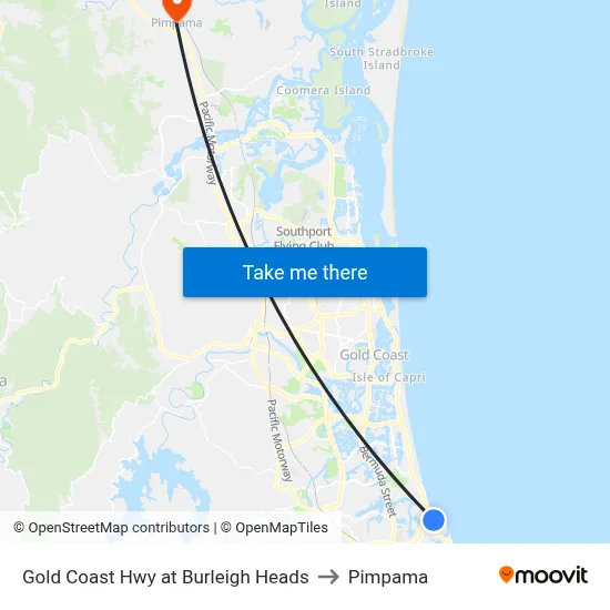 Gold Coast Hwy at Burleigh Heads to Pimpama map