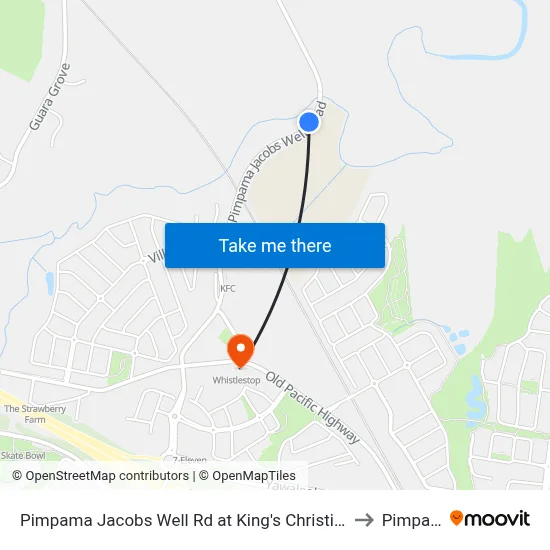 Pimpama Jacobs Well Rd at King's Christian College to Pimpama map