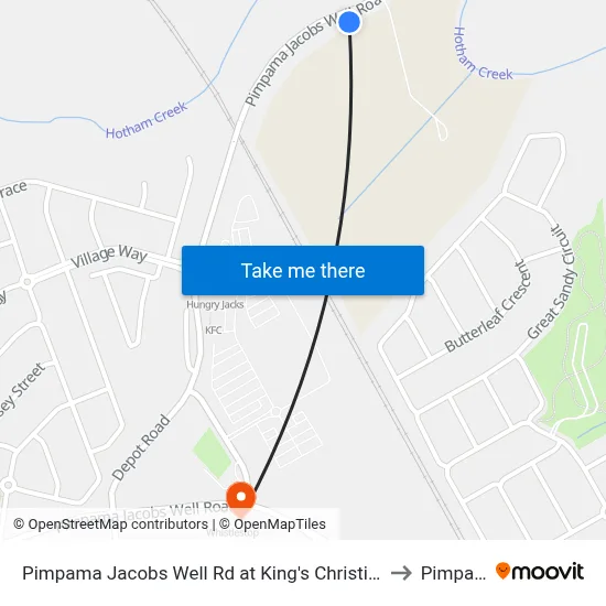 Pimpama Jacobs Well Rd at King's Christian College to Pimpama map