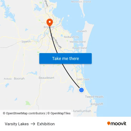 Varsity Lakes to Exhibition map