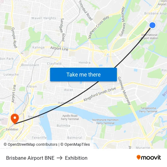 Brisbane Airport BNE to Exhibition map