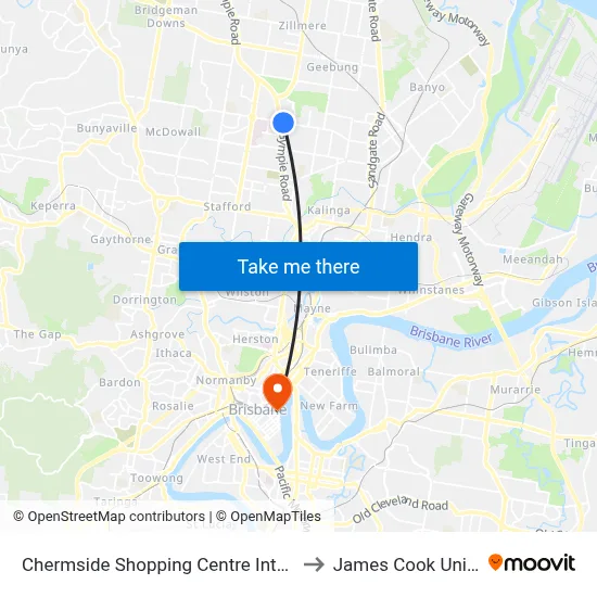 Chermside Shopping Centre Interchange H to James Cook University map