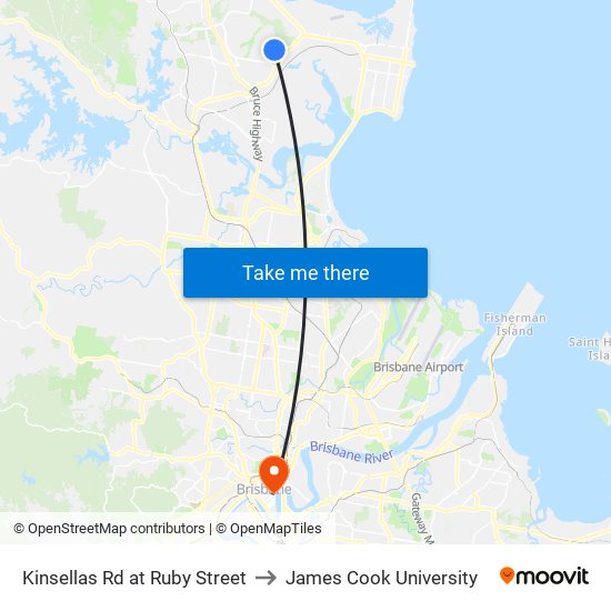 Kinsellas Rd at Ruby Street to James Cook University map