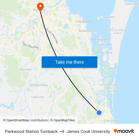 Parkwood Station Turnback to James Cook University map