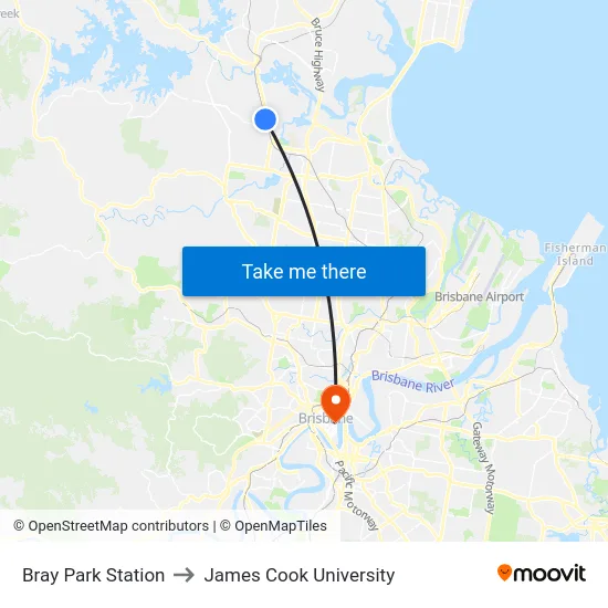 Bray Park Station to James Cook University map