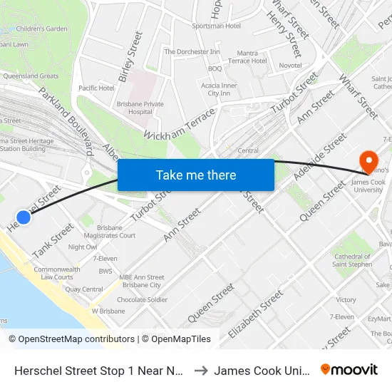 Herschel Street Stop 1 Near North Quay to James Cook University map
