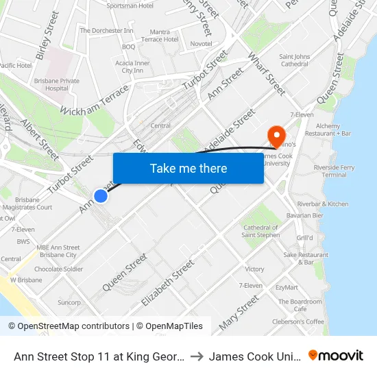 Ann Street Stop 11 at King George Square to James Cook University map