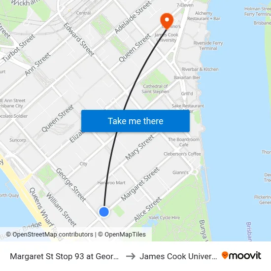 Margaret St Stop 93 at George St to James Cook University map