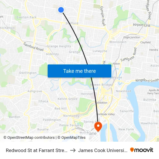Redwood St at Farrant Street to James Cook University map