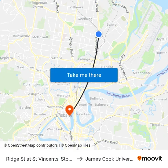 Ridge St at St Vincents, Stop 19 to James Cook University map
