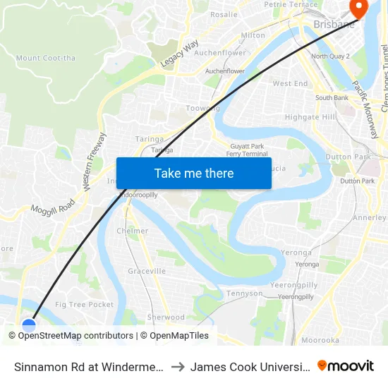 Sinnamon Rd at Windermere to James Cook University map