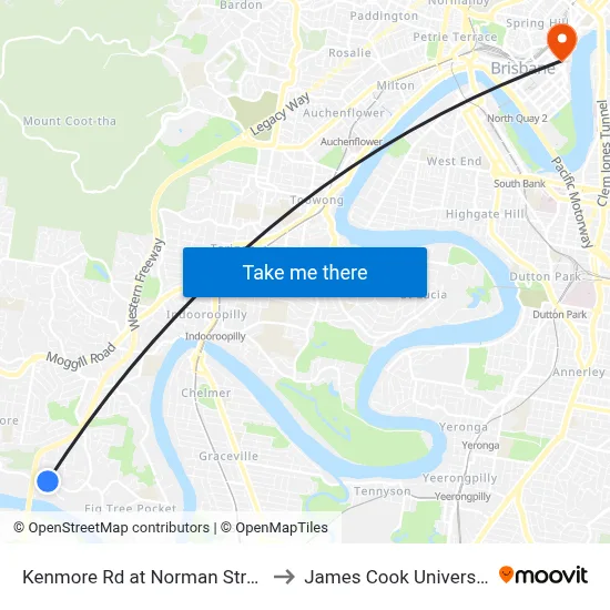 Kenmore Rd at Norman Street to James Cook University map