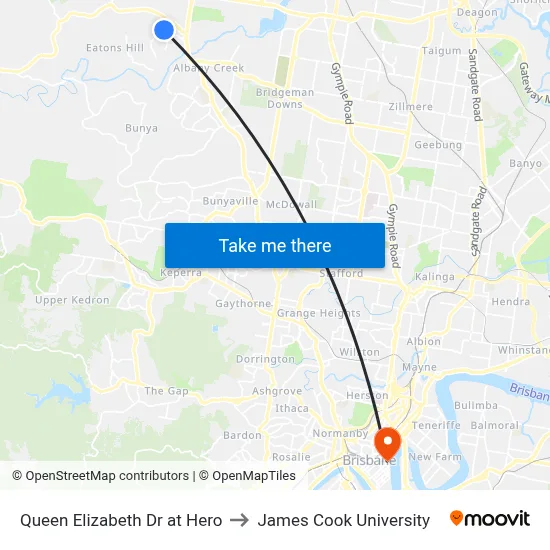 Queen Elizabeth Dr at Hero to James Cook University map