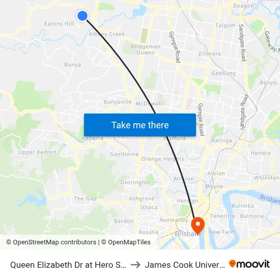 Queen Elizabeth Dr at Hero Street to James Cook University map