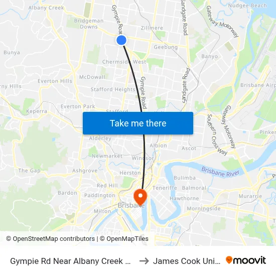 Gympie Rd Near Albany Creek Rd, Stop 42 to James Cook University map