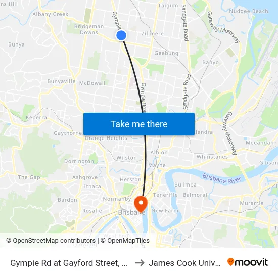 Gympie Rd at Gayford Street, Stop 44 to James Cook University map