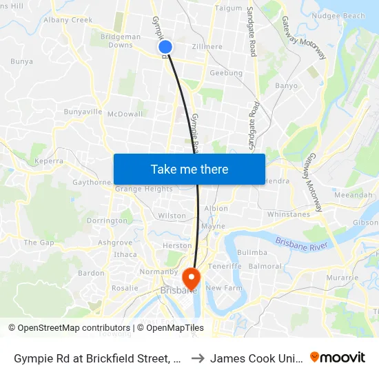 Gympie Rd at Brickfield Street, Stop 45/44 to James Cook University map