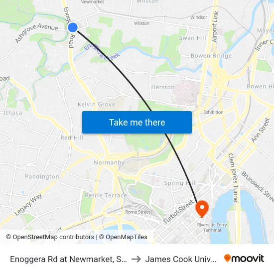 Enoggera Rd at Newmarket, Stop 20 to James Cook University map