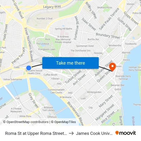 Roma St at Upper Roma Street, Stop 3 to James Cook University map
