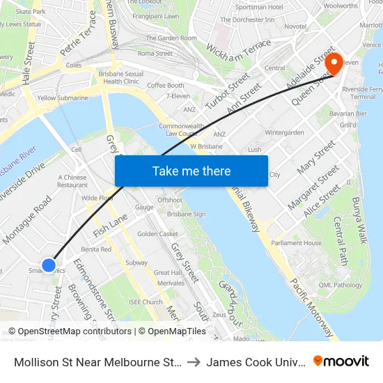 Mollison St Near Melbourne St, Stop 5 to James Cook University map