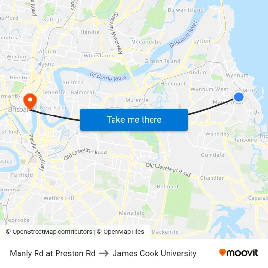 Manly Rd at Preston Rd to James Cook University map