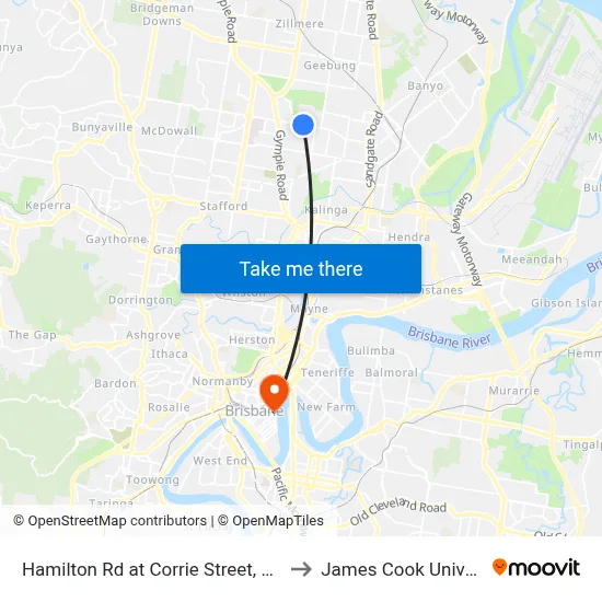 Hamilton Rd at Corrie Street, Stop 51 to James Cook University map
