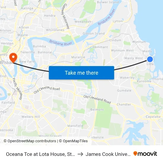Oceana Tce at Lota House, Stop 81 to James Cook University map