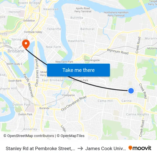 Stanley Rd at Pembroke Street, Stop 42 to James Cook University map