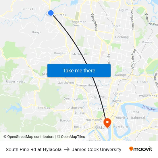 South Pine Rd at Hylacola to James Cook University map