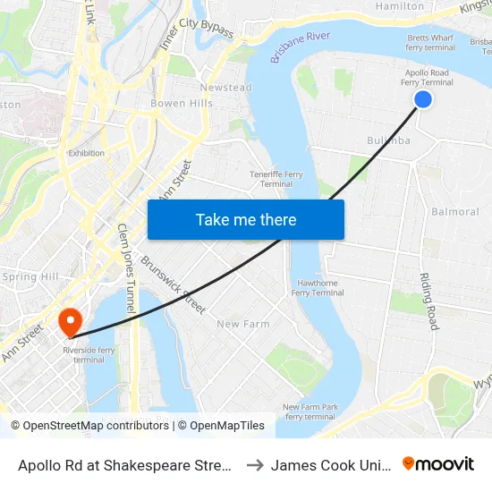 Apollo Rd at Shakespeare Street, Stop 39 to James Cook University map