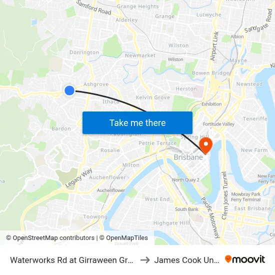 Waterworks Rd at Girraween Grove, Stop 21 to James Cook University map