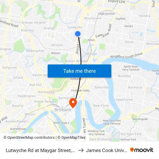 Lutwyche Rd at Maygar Street, Stop 17 to James Cook University map
