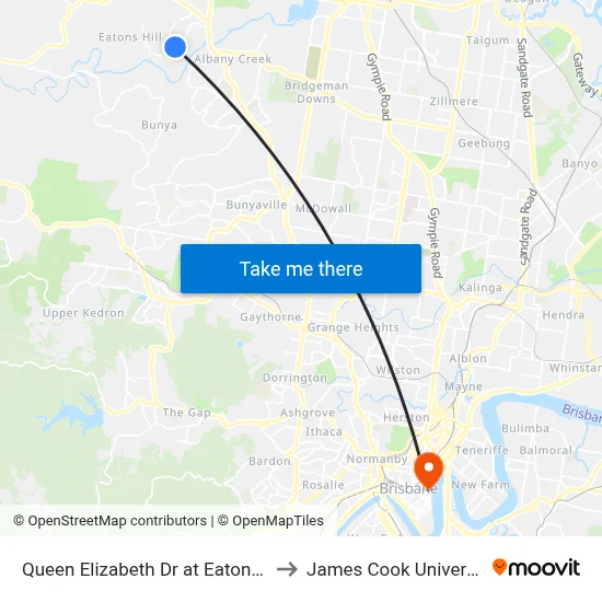 Queen Elizabeth Dr at Eatonvale to James Cook University map