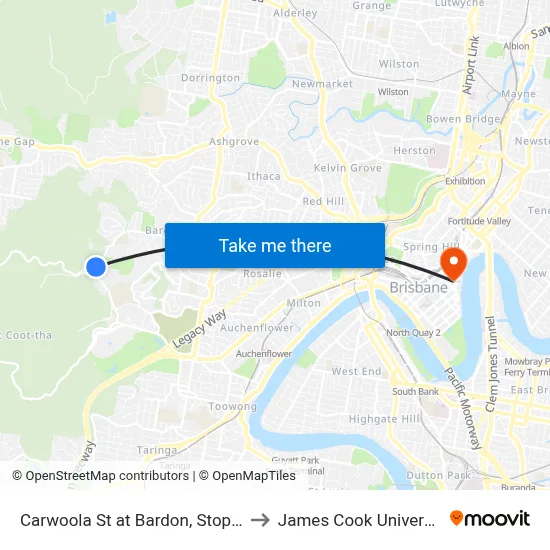 Carwoola St at Bardon, Stop 22 to James Cook University map