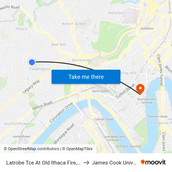 Latrobe Tce At Old Ithaca Fire, Stop 9 to James Cook University map