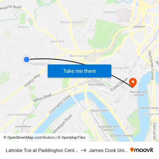 Latrobe Tce at Paddington Central, Stop 10 to James Cook University map