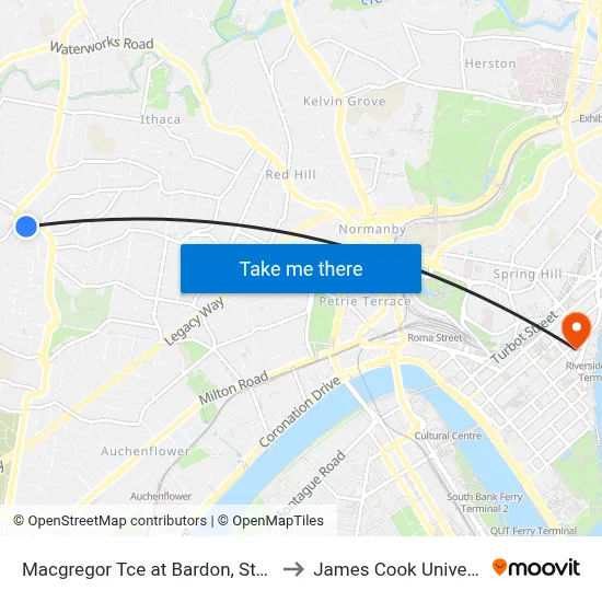 Macgregor Tce at Bardon, Stop 15 to James Cook University map