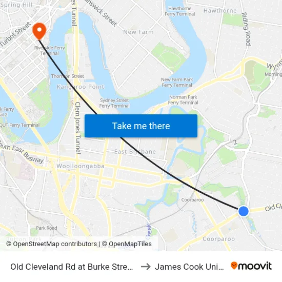 Old Cleveland Rd at Burke Street Stop 25 to James Cook University map