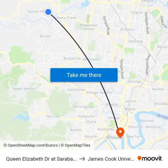 Queen Elizabeth Dr at Saraband Dr to James Cook University map