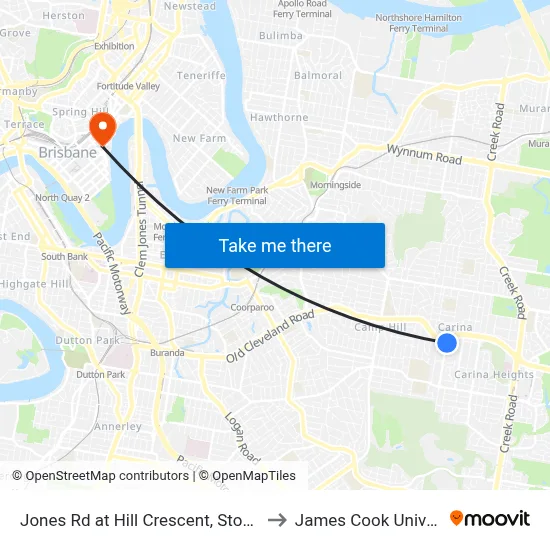Jones Rd at Hill Crescent, Stop 35/36 to James Cook University map