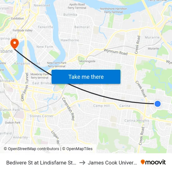 Bedivere St at Lindisfarne Street to James Cook University map
