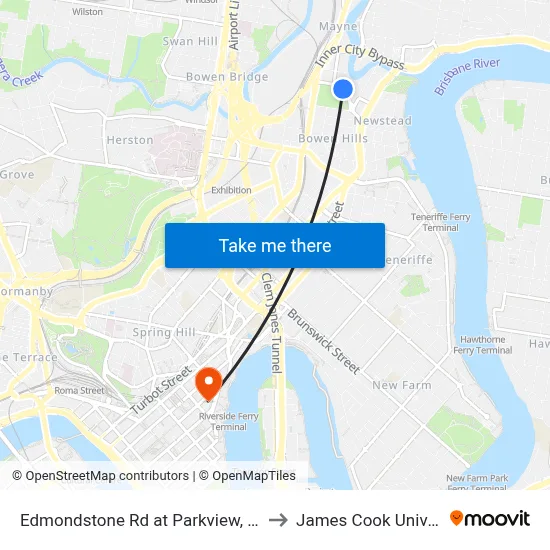 Edmondstone Rd at Parkview, Stop 14 to James Cook University map
