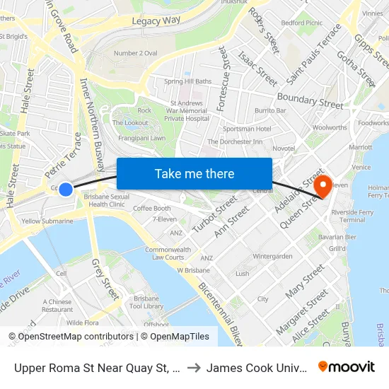 Upper Roma St Near Quay St, Stop 3 to James Cook University map