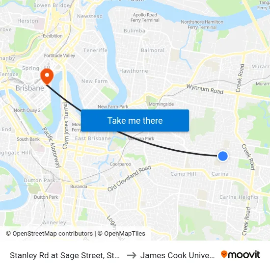 Stanley Rd at Sage Street, Stop 41 to James Cook University map