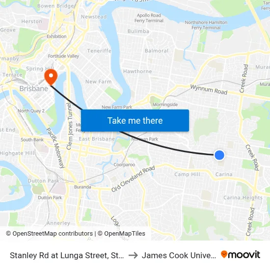 Stanley Rd at Lunga Street, Stop 40 to James Cook University map