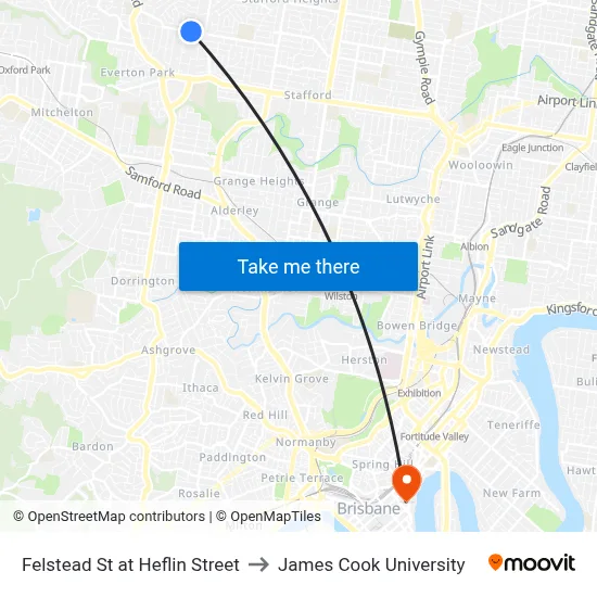 Felstead St at Heflin Street to James Cook University map