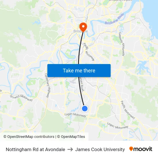 Nottingham Rd at Avondale to James Cook University map